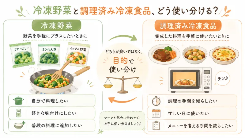 冷凍野菜と調理済み冷凍食品の使い分け